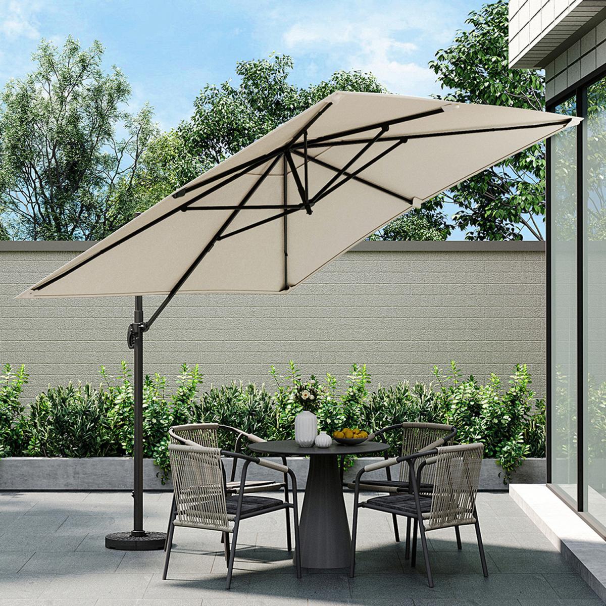 Square 3 Meter Cantilever Parasol with Fillable Base - Beige
