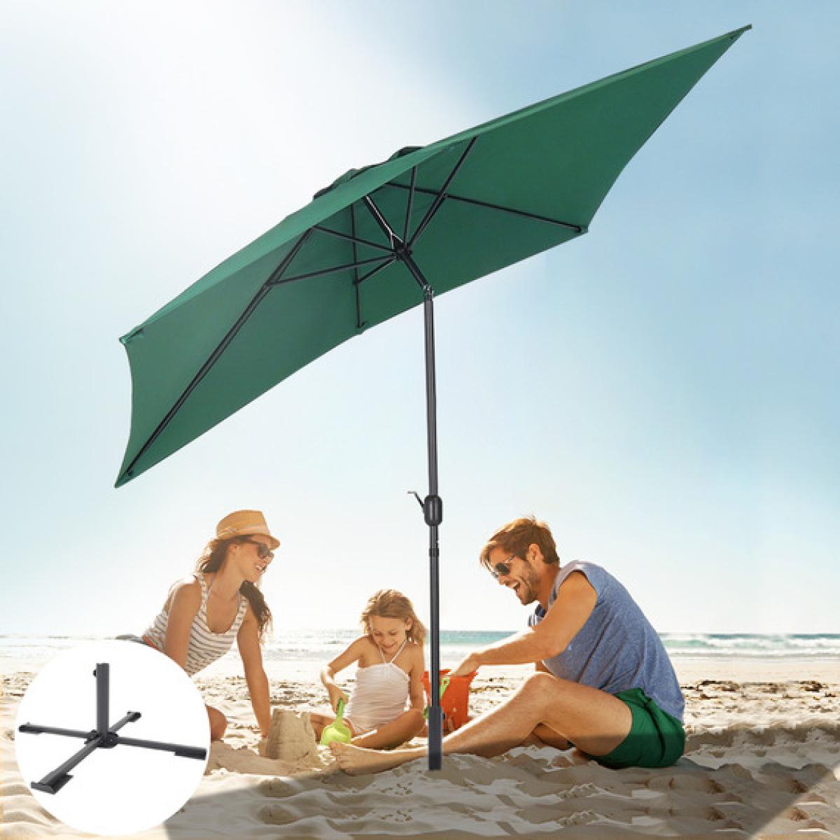 3M Rectangular Traditional Parasol With Foldable Cross Base - Dark Green