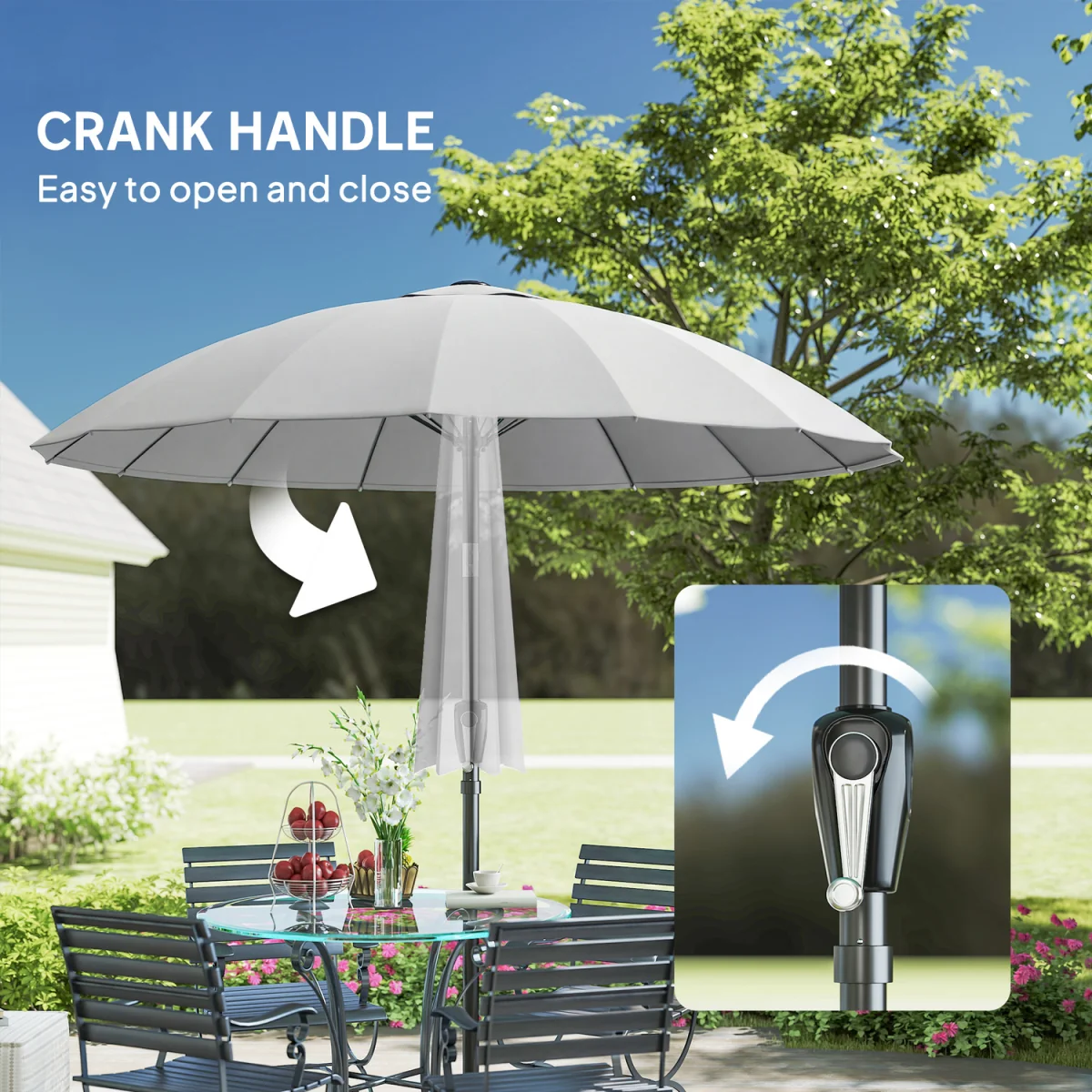 Outsunny 2m Shanghai Garden Parasol Umbrella, Outdoor Sun Shade - Light Grey – image 5