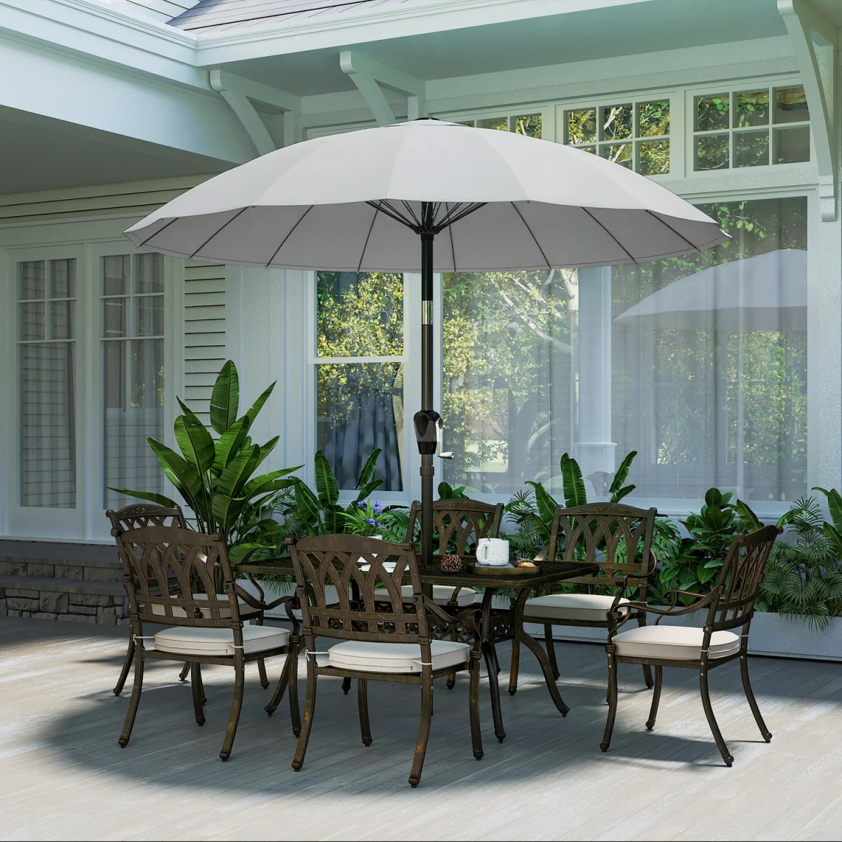 Outsunny 2m Shanghai Garden Parasol Umbrella, Outdoor Sun Shade - Light Grey – image 6