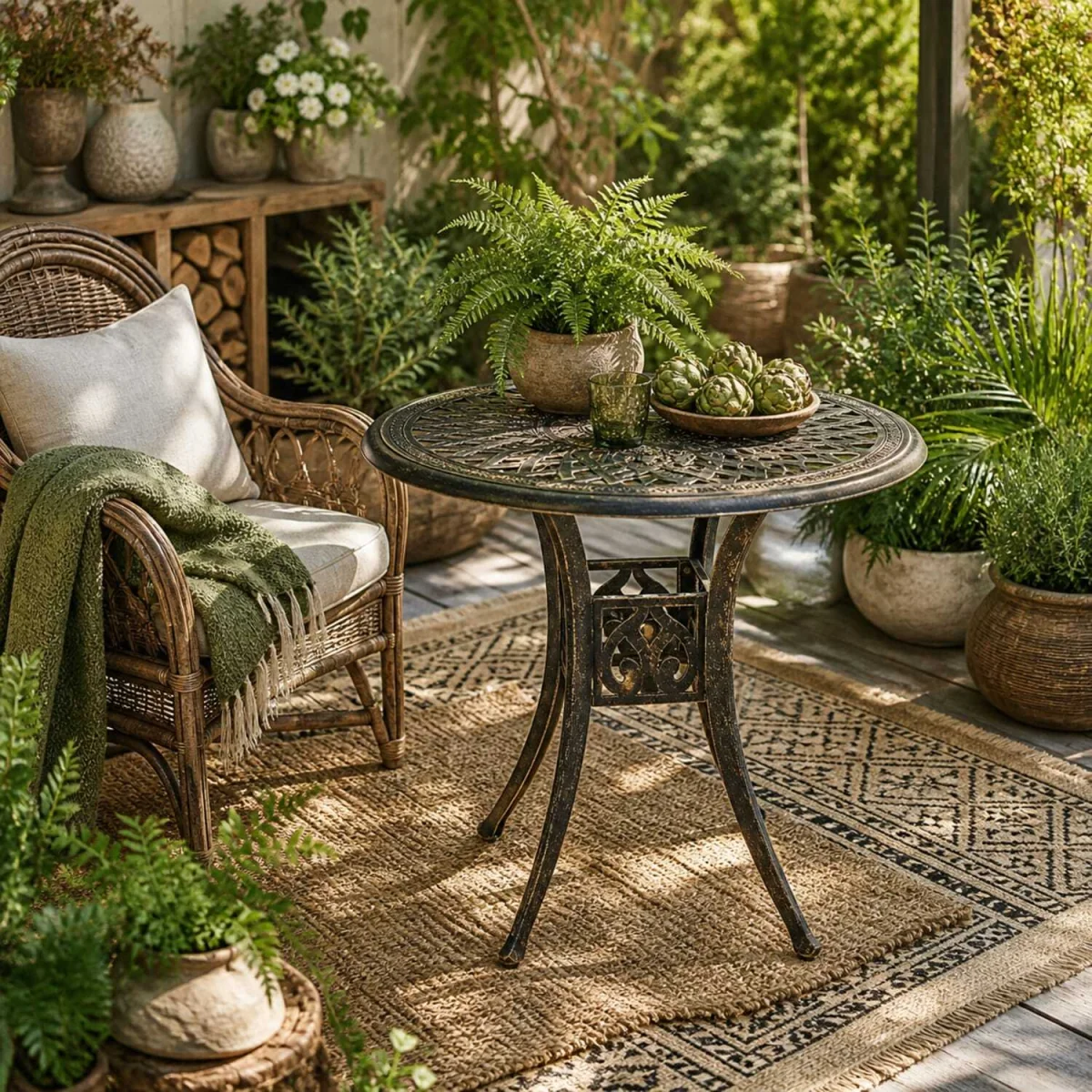 Kenofa Cast Aluminium Round Garden Dining Table with Parasol Hole - Bronze Tone – image 2