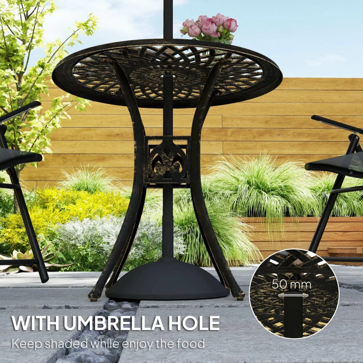 Kenofa Cast Aluminium Round Garden Dining Table with Parasol Hole - Bronze Tone – image 5