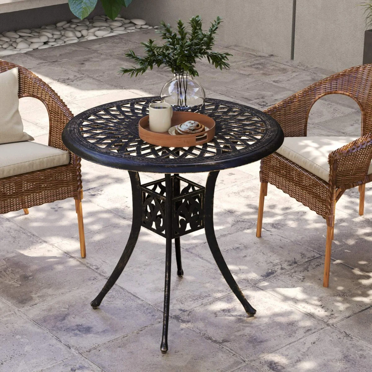 Kenofa Cast Aluminium Round Garden Dining Table with Parasol Hole - Bronze Tone – image 6