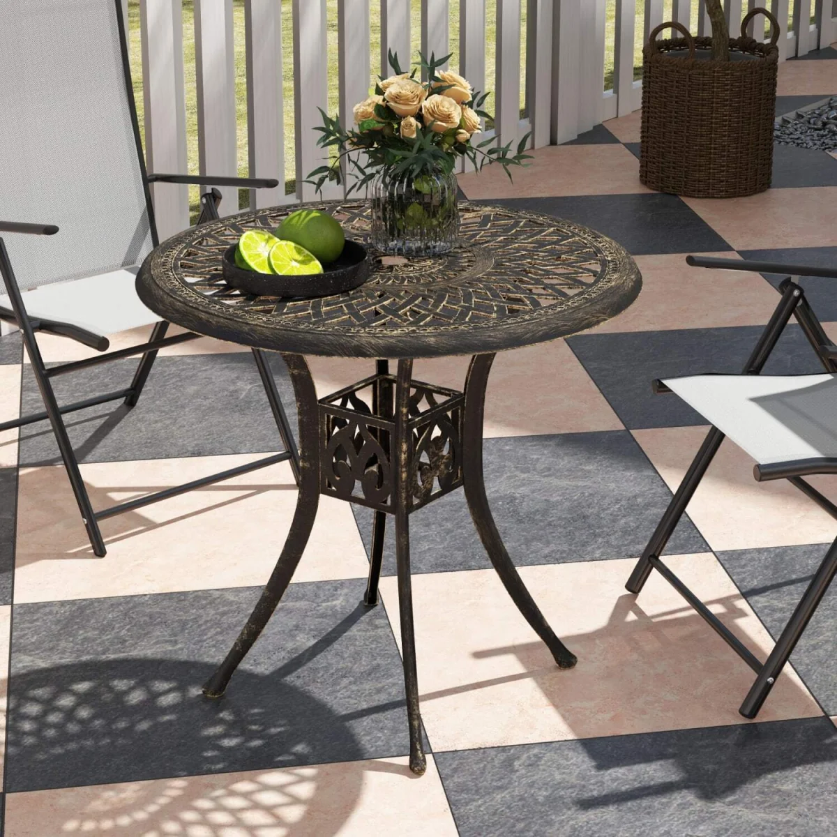 Kenofa Cast Aluminium Round Garden Dining Table with Parasol Hole - Bronze Tone – image 7