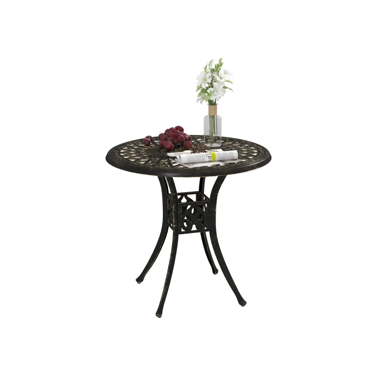 Kenofa Cast Aluminium Round Garden Dining Table with Parasol Hole - Bronze Tone – image 1