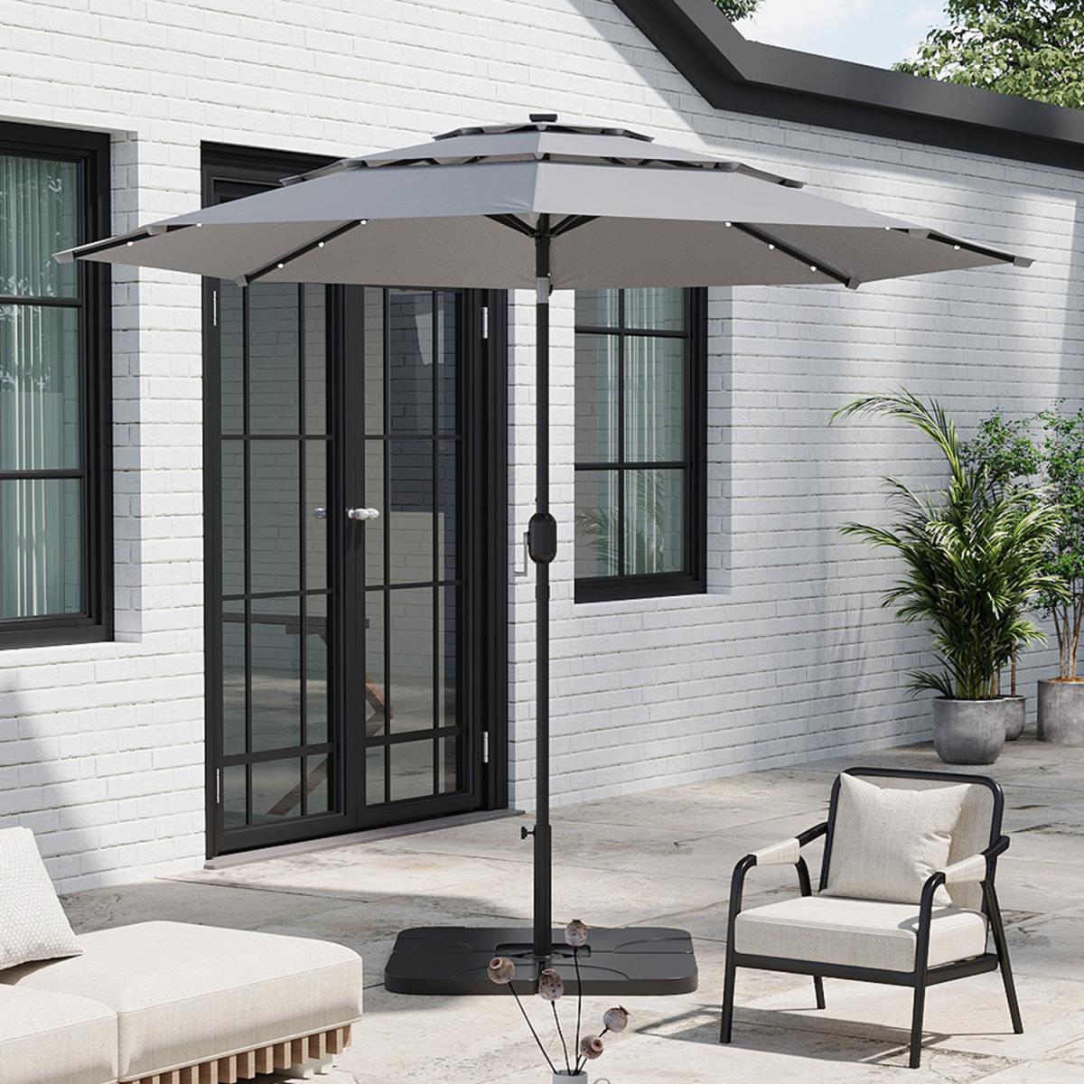 3-Tier Garden Parasol with Tilt and Crank - All Weather Shade - Light Grey