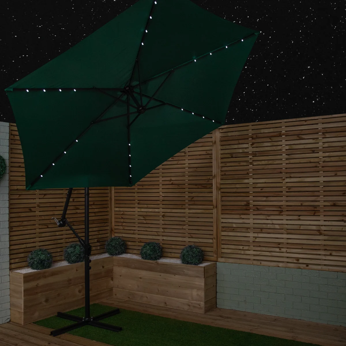 3m Solar Powered Cantilever Lit Banana Garden Parasol with Crank Handle & White LED Lights in Green - Green – image 8