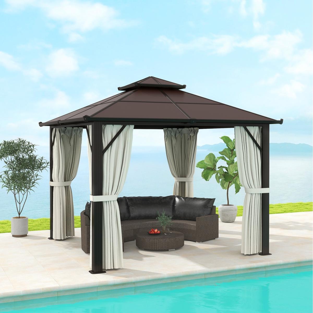 Outsunny 3x3(m) Polycarbonate Hardtop Gazebo with Aluminium Frame - Beige