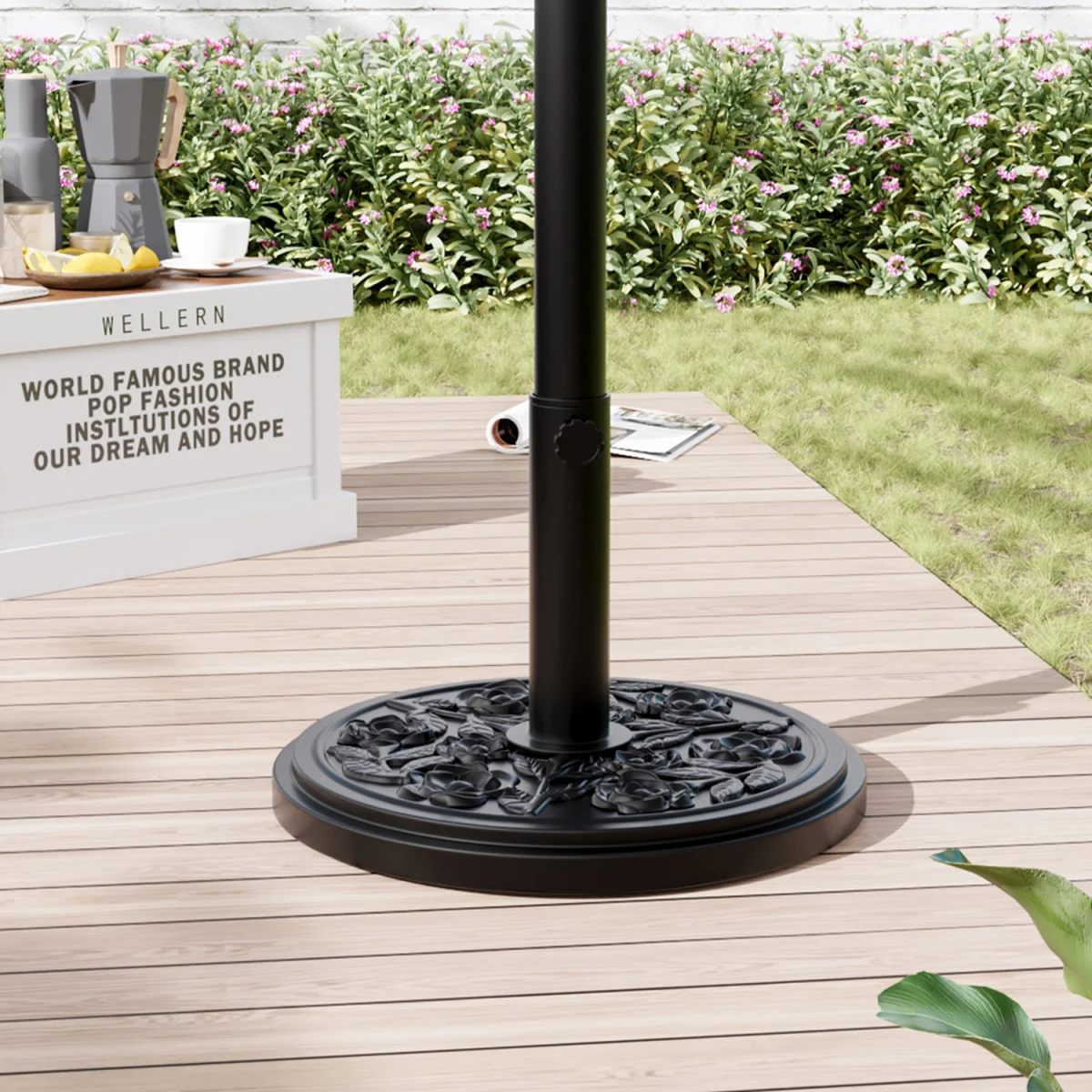 Plastic and Cement Parasol Base - Black / Vine Motif – image 2