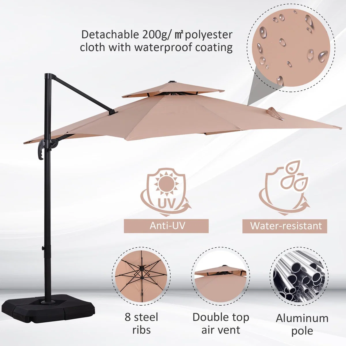 360 Degree Cantilever Umbrella - Beige – image 3