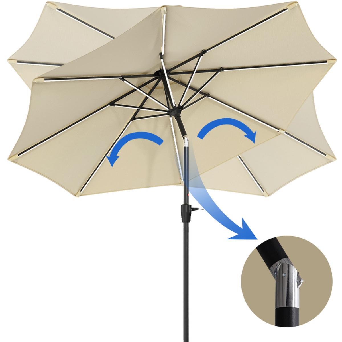 LED Strips Garden Parasol With Round Base - Beige – image 2