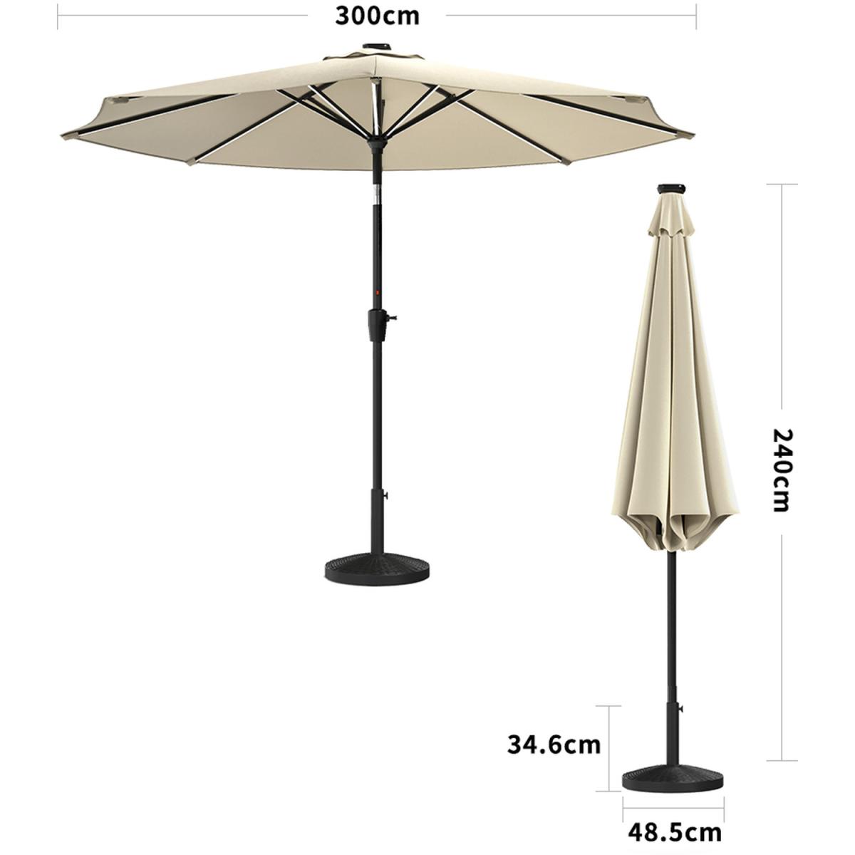 LED Strips Garden Parasol With Round Base - Beige – image 4