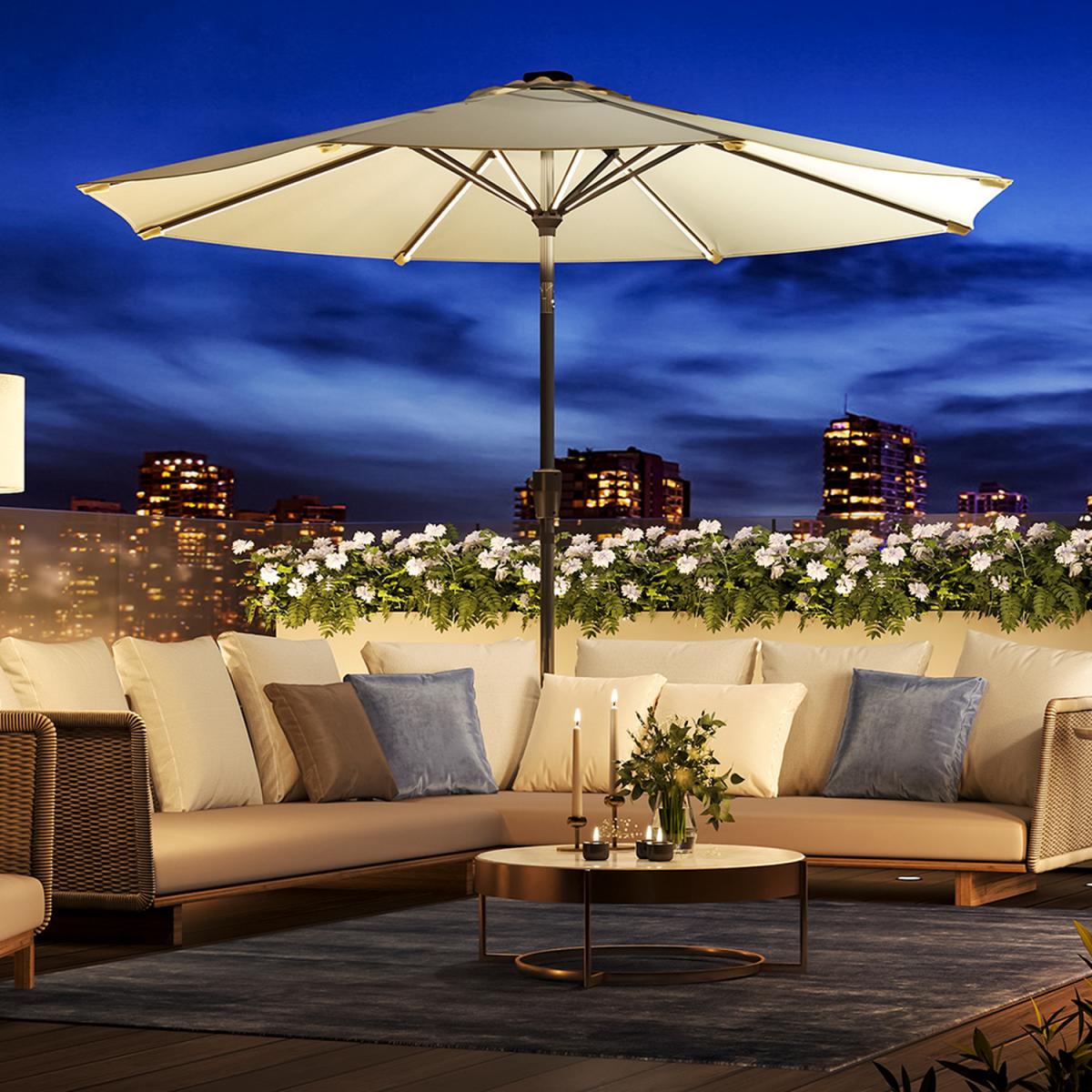 LED Strips Garden Parasol With Round Base - Beige – image 6