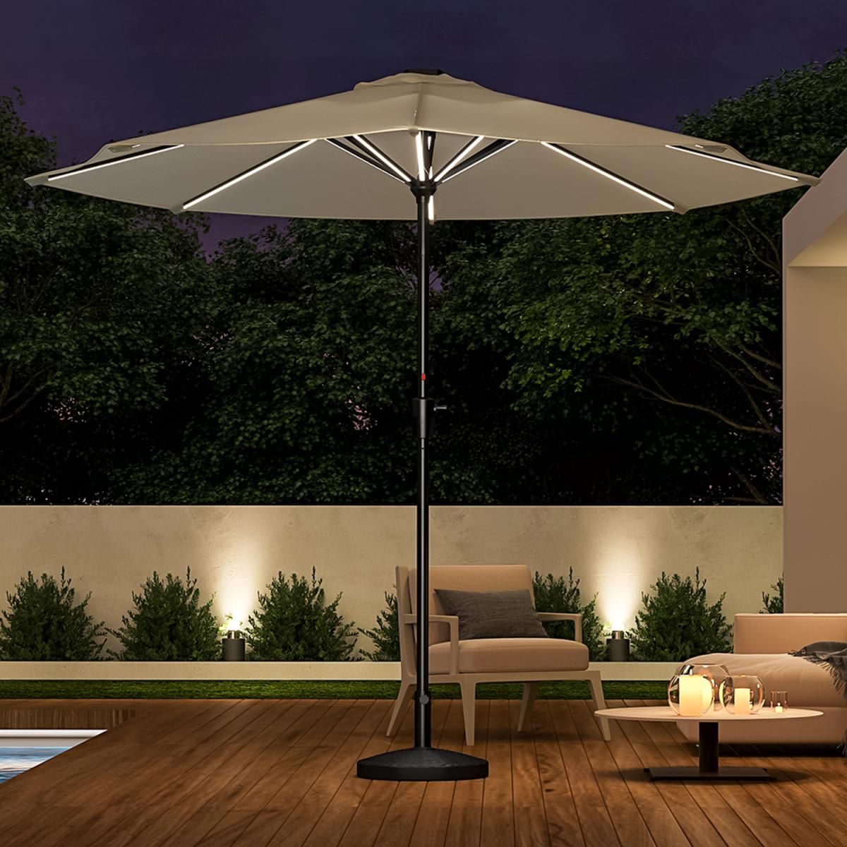 LED Strips Garden Parasol With Round Base - Beige – image 1