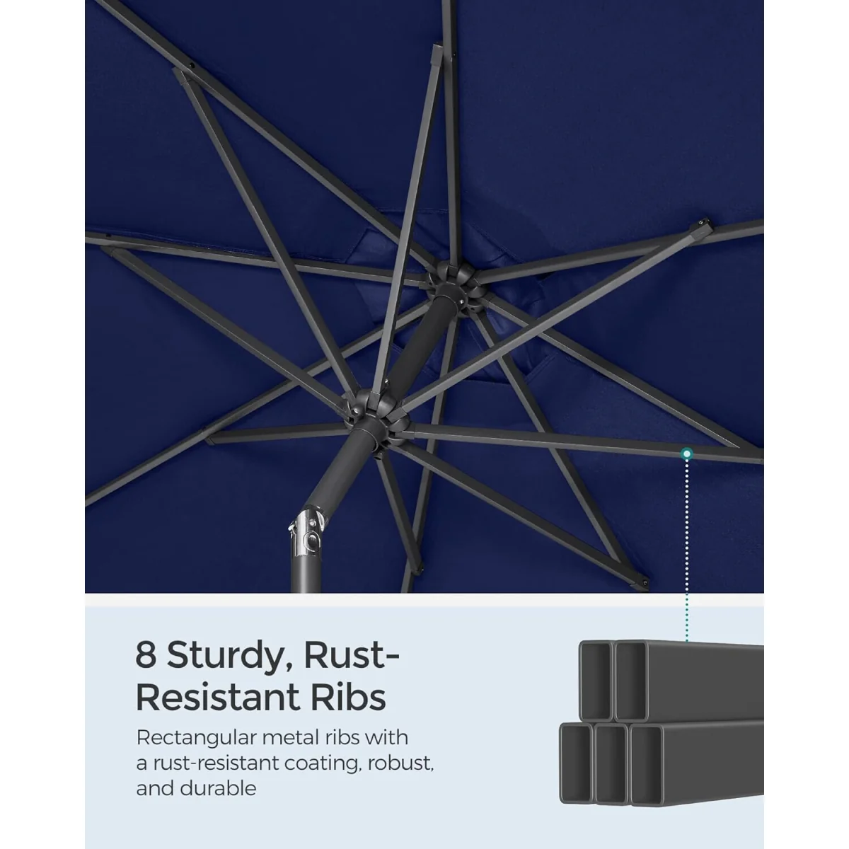 Double-Tilt Patio Sun Umbrella with Crank Opening System - Navy Blue – image 2