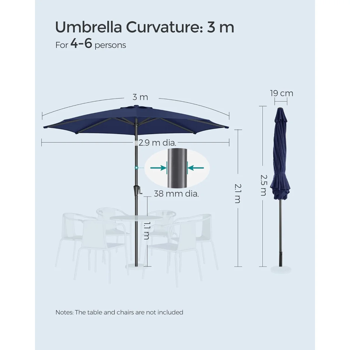 Double-Tilt Patio Sun Umbrella with Crank Opening System - Navy Blue – image 3