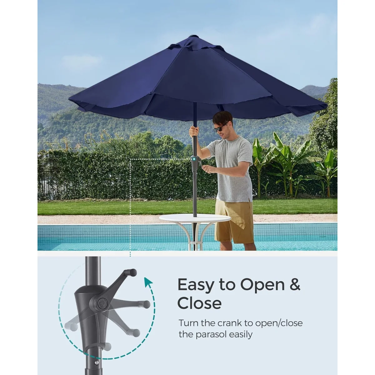 Double-Tilt Patio Sun Umbrella with Crank Opening System - Navy Blue – image 5