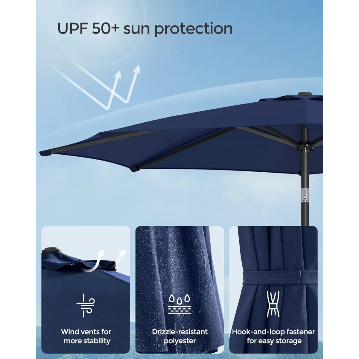 Double-Tilt Patio Sun Umbrella with Crank Opening System - Navy Blue – image 7