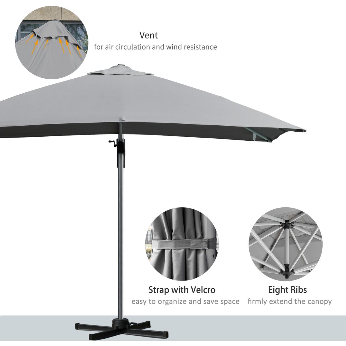 3 x 3(m) Cantilever Roma Parasol - Light Grey – image 11