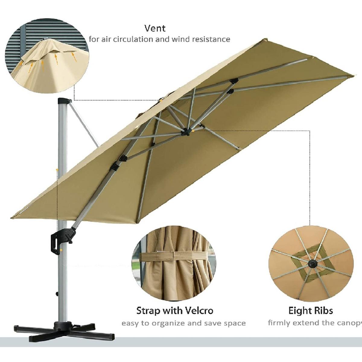 3 x 3(m) Cantilever Roma Parasol - Light Grey – image 7