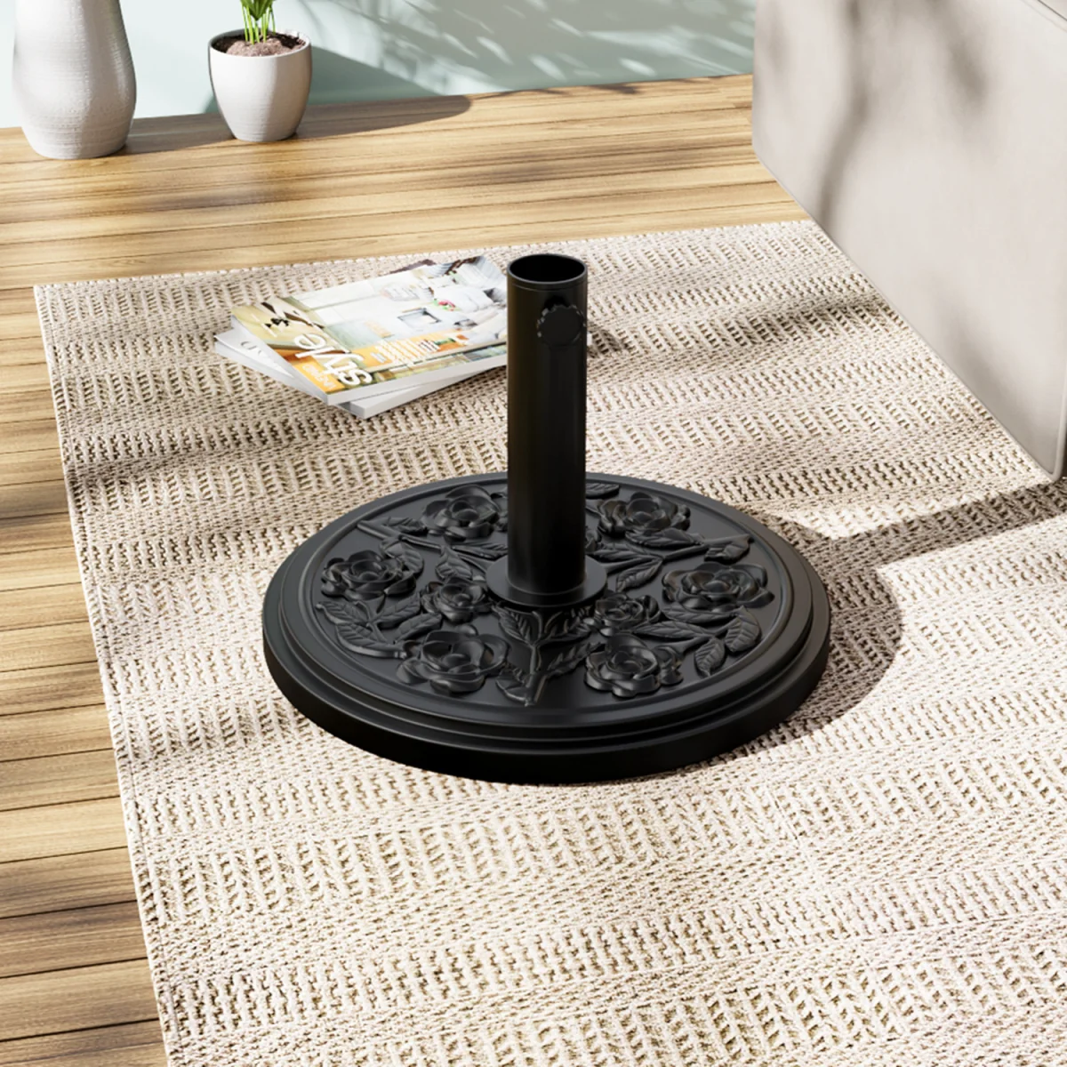 HomeScape Freestanding Parasol Base with Floral Pattern - Black – image 2