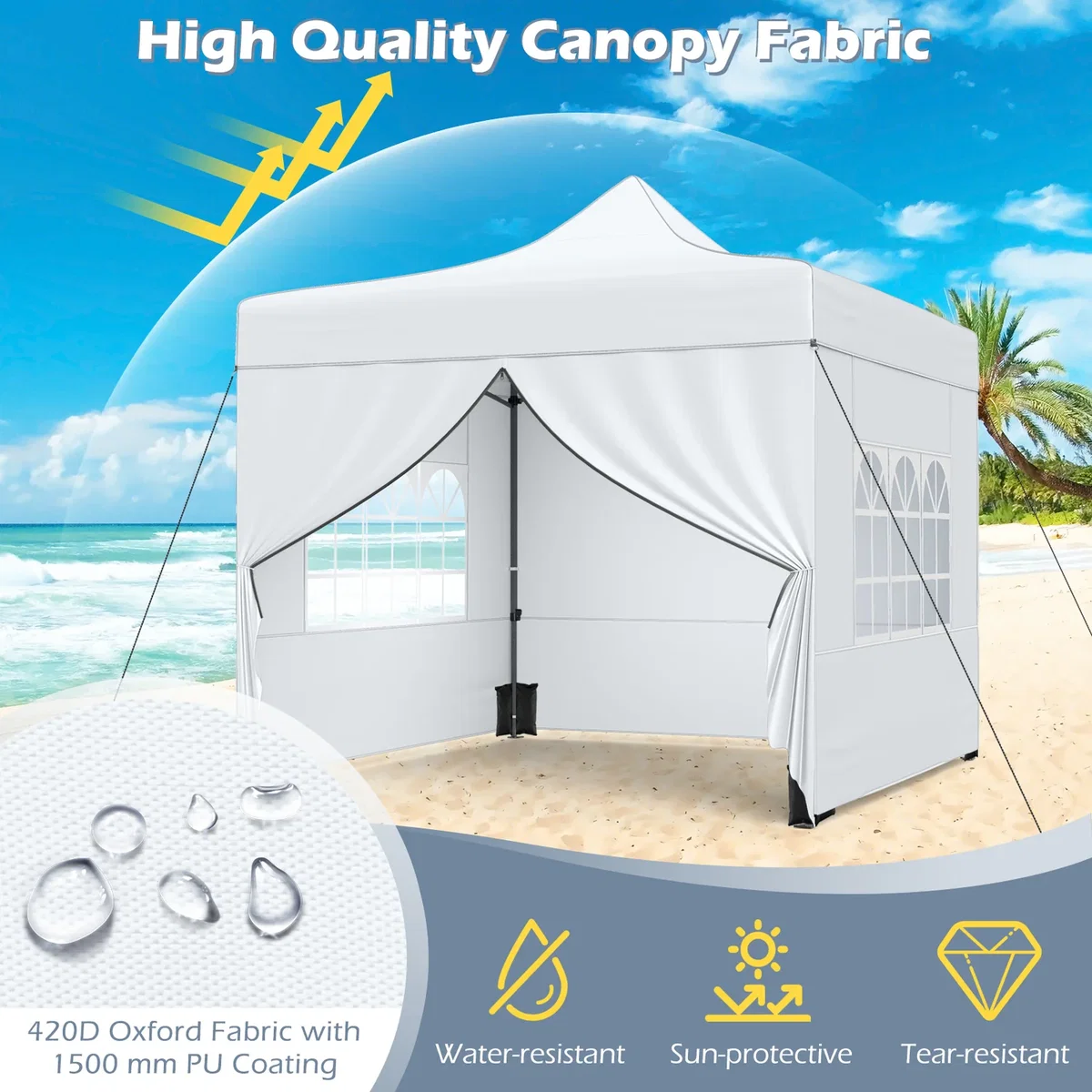 Costway Pop Up Canopy Tent with Removable Sidewalls - White – image 2