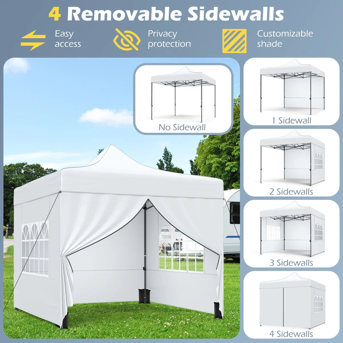 Costway Pop Up Canopy Tent with Removable Sidewalls - White – image 3