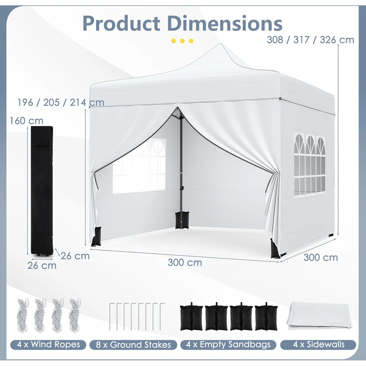 Costway Pop Up Canopy Tent with Removable Sidewalls - White – image 5