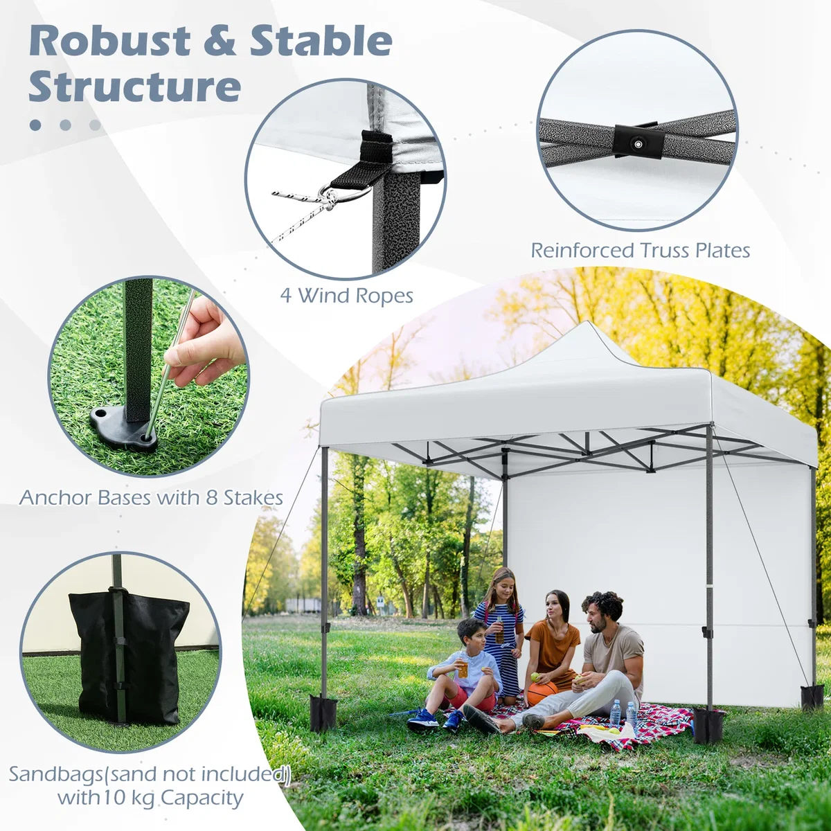 Costway Pop Up Canopy Tent with Removable Sidewalls - White – image 6