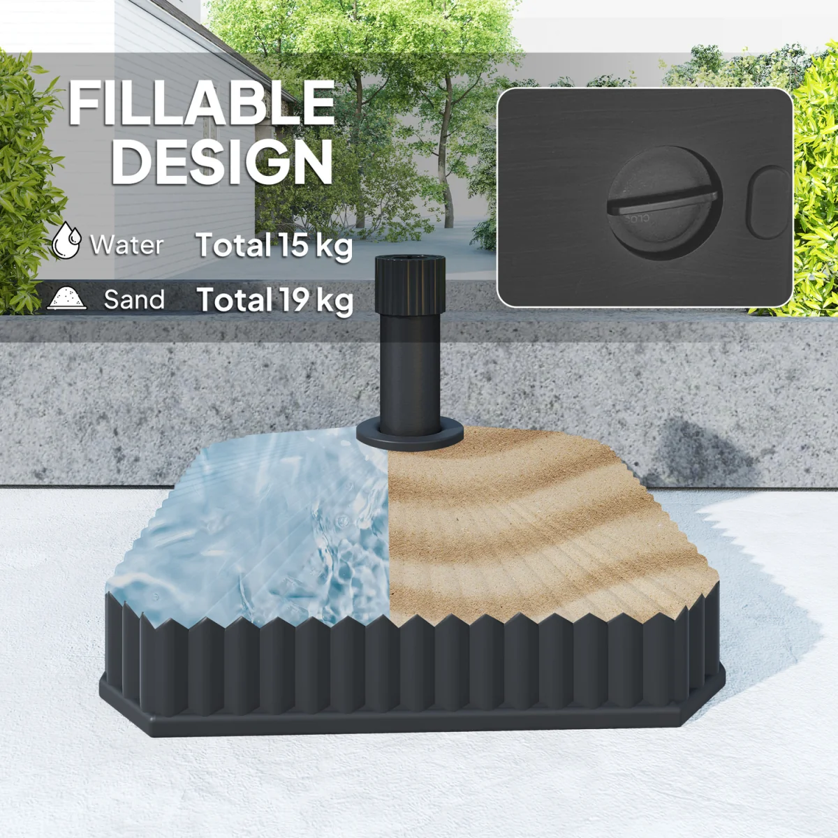 Outsunny Patio Parasol Base Umbrella Stand Sand,Water Filled - Black – image 3