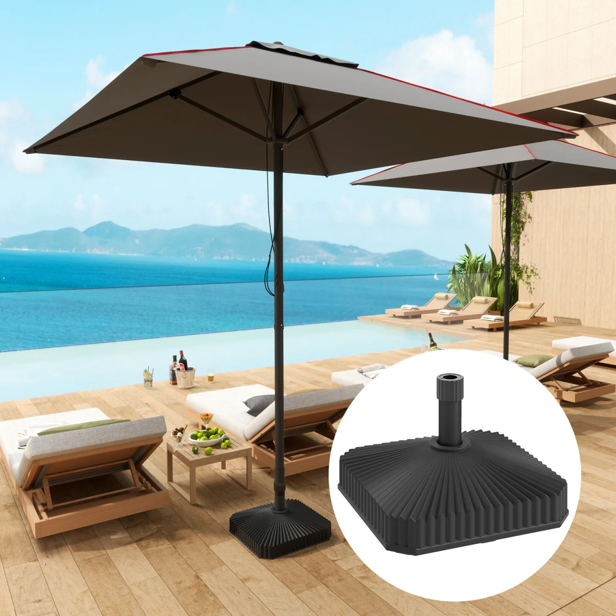 Outsunny Patio Parasol Base Umbrella Stand Sand,Water Filled - Black – image 1
