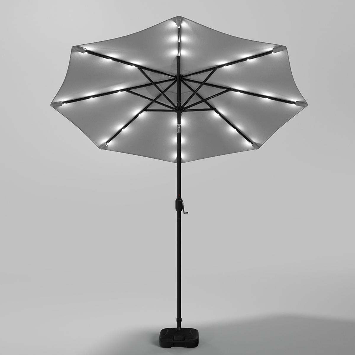 24 Solar Lights Garden Parasol Umbrella with Square Base - Light Grey – image 5