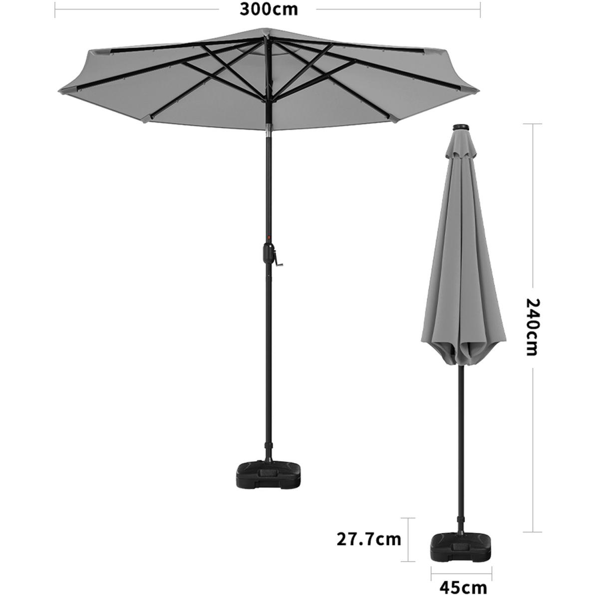 24 Solar Lights Garden Parasol Umbrella with Square Base - Light Grey – image 7
