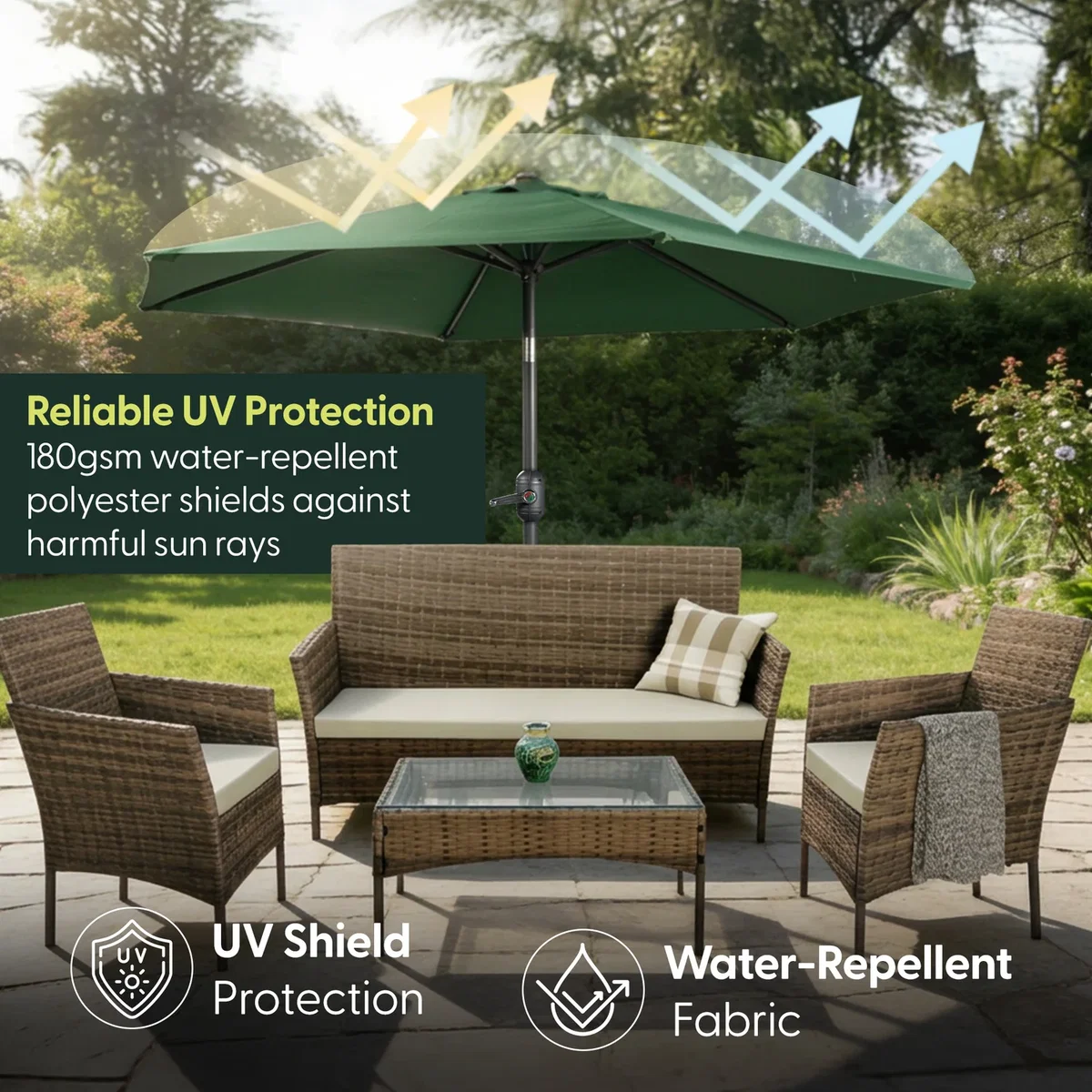 Keplin 2.3M Tilting Parasol Umbrella – Crank & Tilt Sunshade with Protect Cover – image 3
