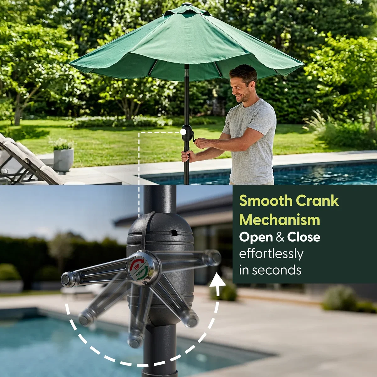 Keplin 2.3M Tilting Parasol Umbrella – Crank & Tilt Sunshade with Protect Cover – image 5