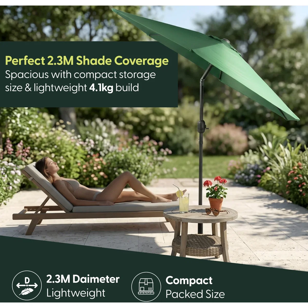 Keplin 2.3M Tilting Parasol Umbrella – Crank & Tilt Sunshade with Protect Cover – image 7