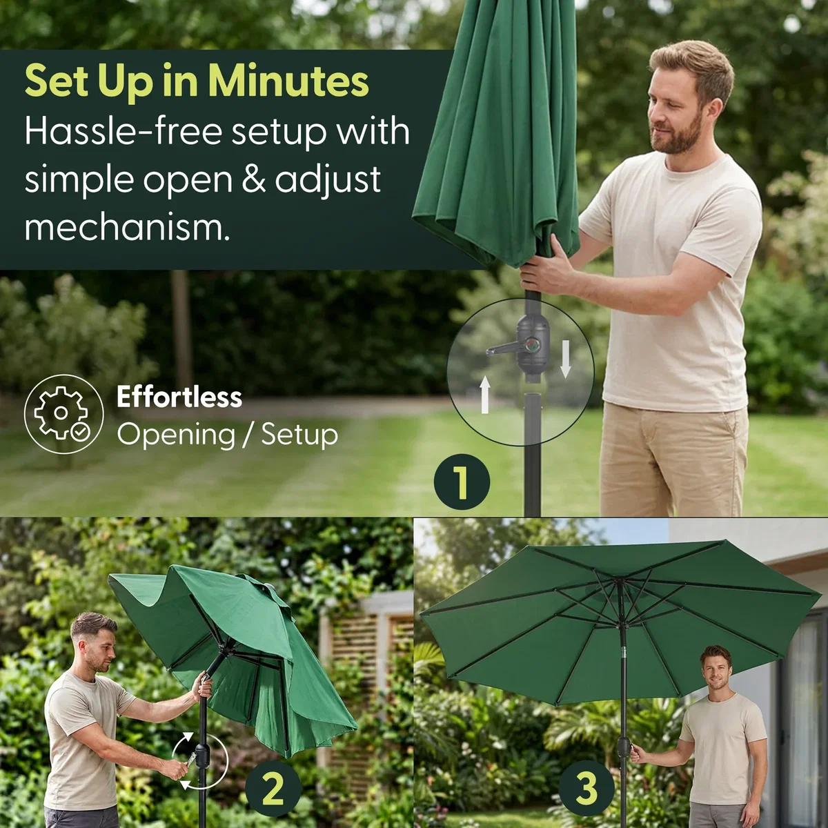 Keplin 2.3M Tilting Parasol Umbrella – Crank & Tilt Sunshade with Protect Cover – image 8
