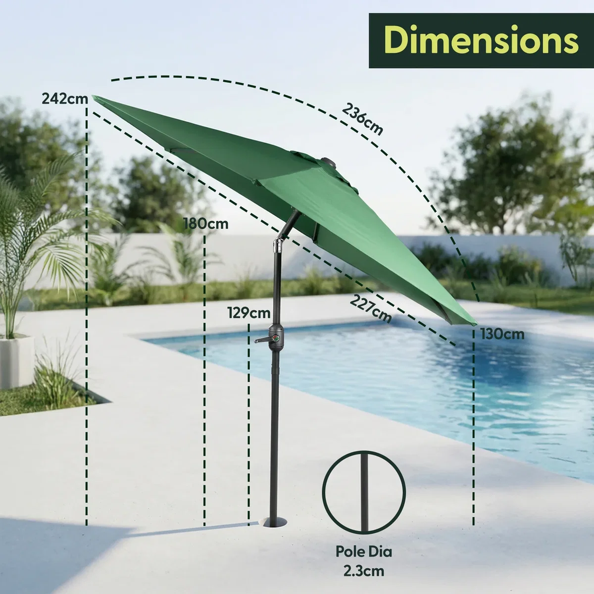 Keplin 2.3M Tilting Parasol Umbrella – Crank & Tilt Sunshade with Protect Cover – image 10