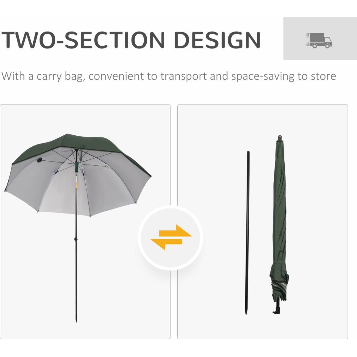 2m Beach Parasol Fishing Umbrella Brolly with Sides - Green – image 2