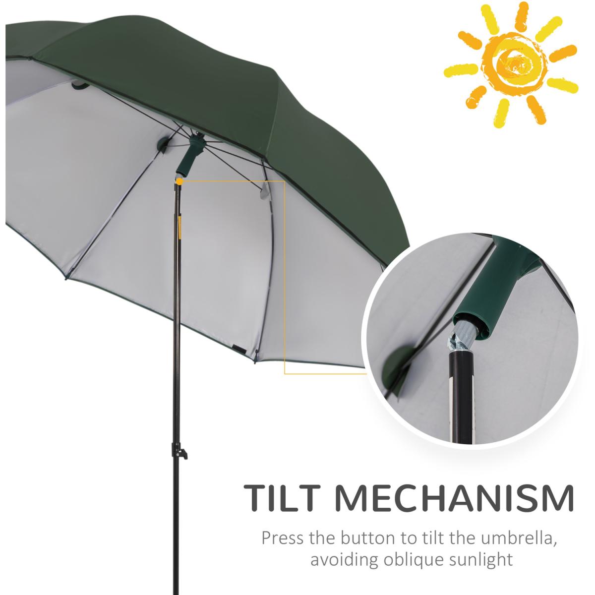 2m Beach Parasol Fishing Umbrella Brolly with Sides - Green – image 3