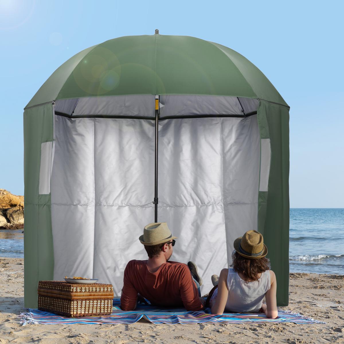 2m Beach Parasol Fishing Umbrella Brolly with Sides - Green – image 6