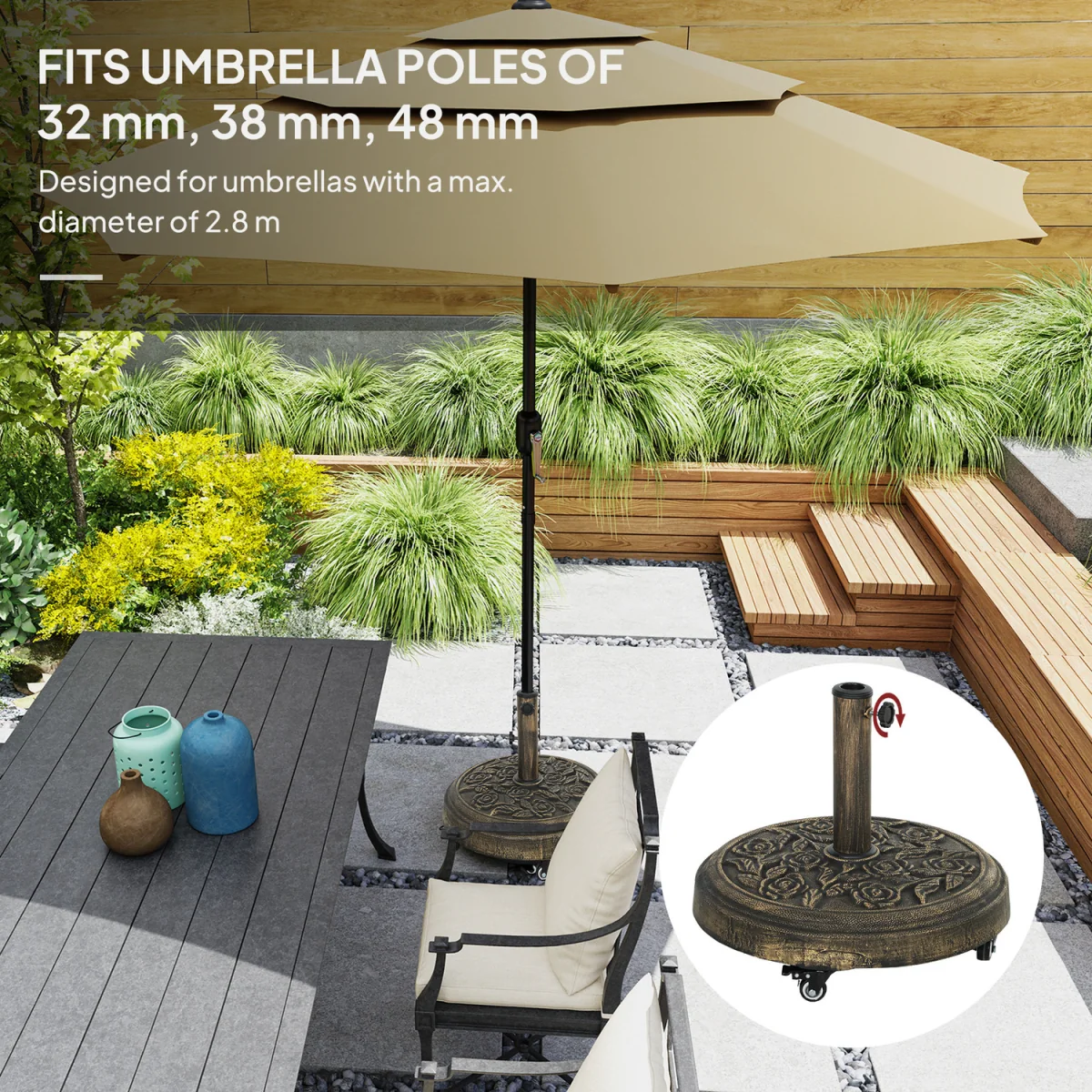 Outsunny Parasol Base Umbrella Base with Wheels 21KG Cast Iron Effect - Bronze Tone – image 2