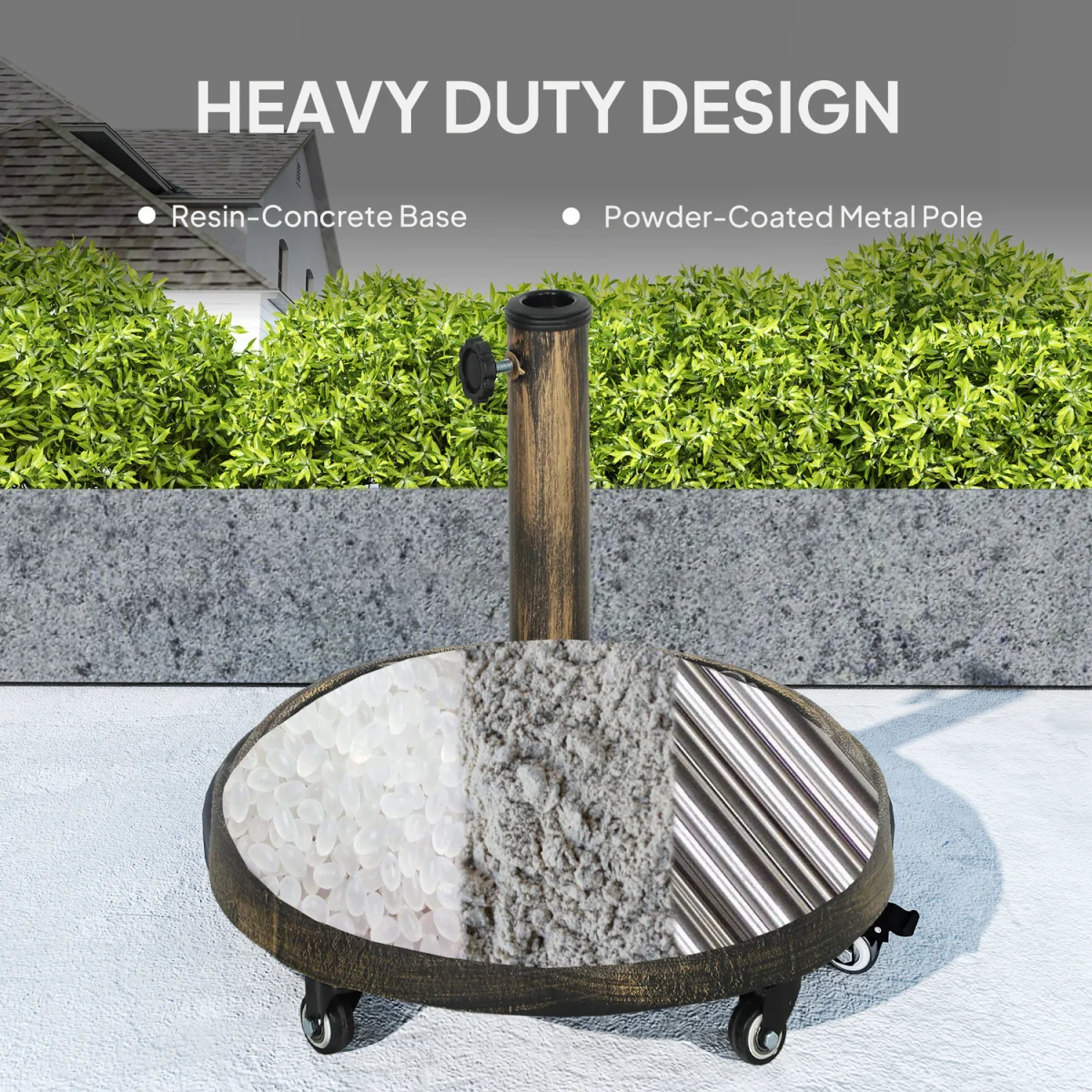 Outsunny Parasol Base Umbrella Base with Wheels 21KG Cast Iron Effect - Bronze Tone – image 3