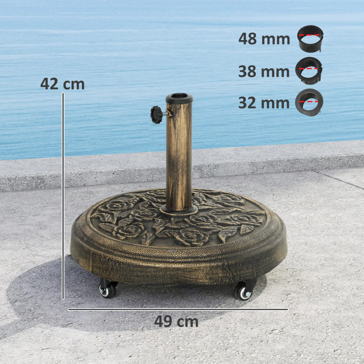 Outsunny Parasol Base Umbrella Base with Wheels 21KG Cast Iron Effect - Bronze Tone – image 4