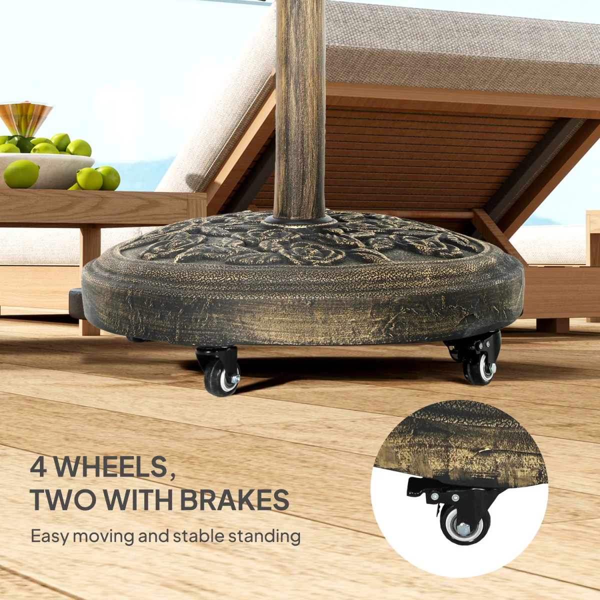 Outsunny Parasol Base Umbrella Base with Wheels 21KG Cast Iron Effect - Bronze Tone – image 5