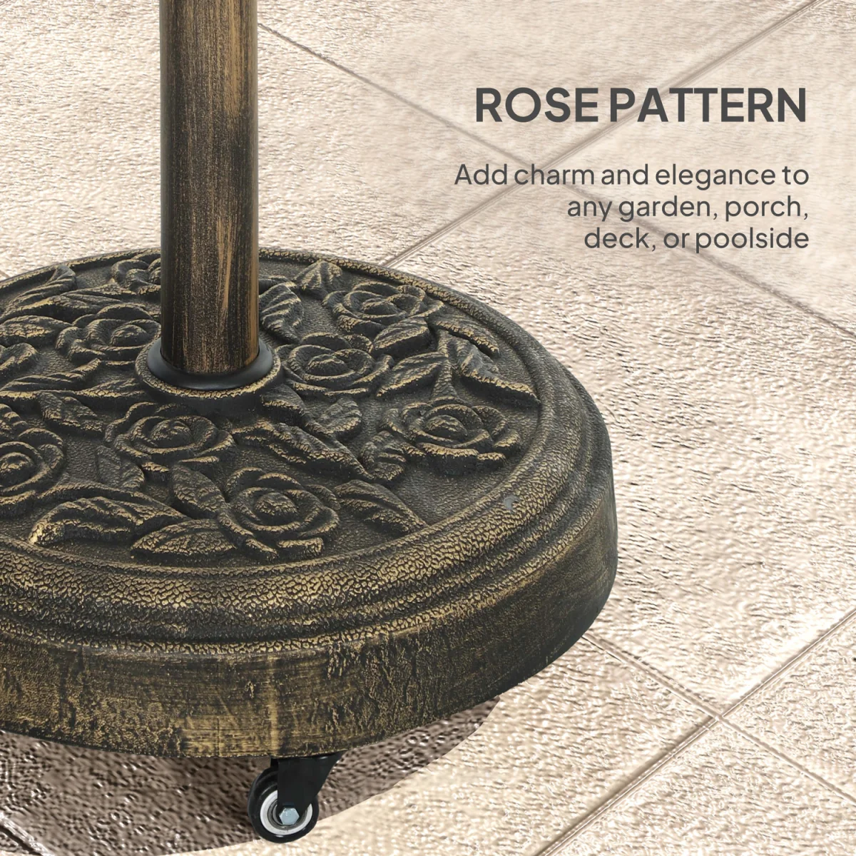 Outsunny Parasol Base Umbrella Base with Wheels 21KG Cast Iron Effect - Bronze Tone – image 6