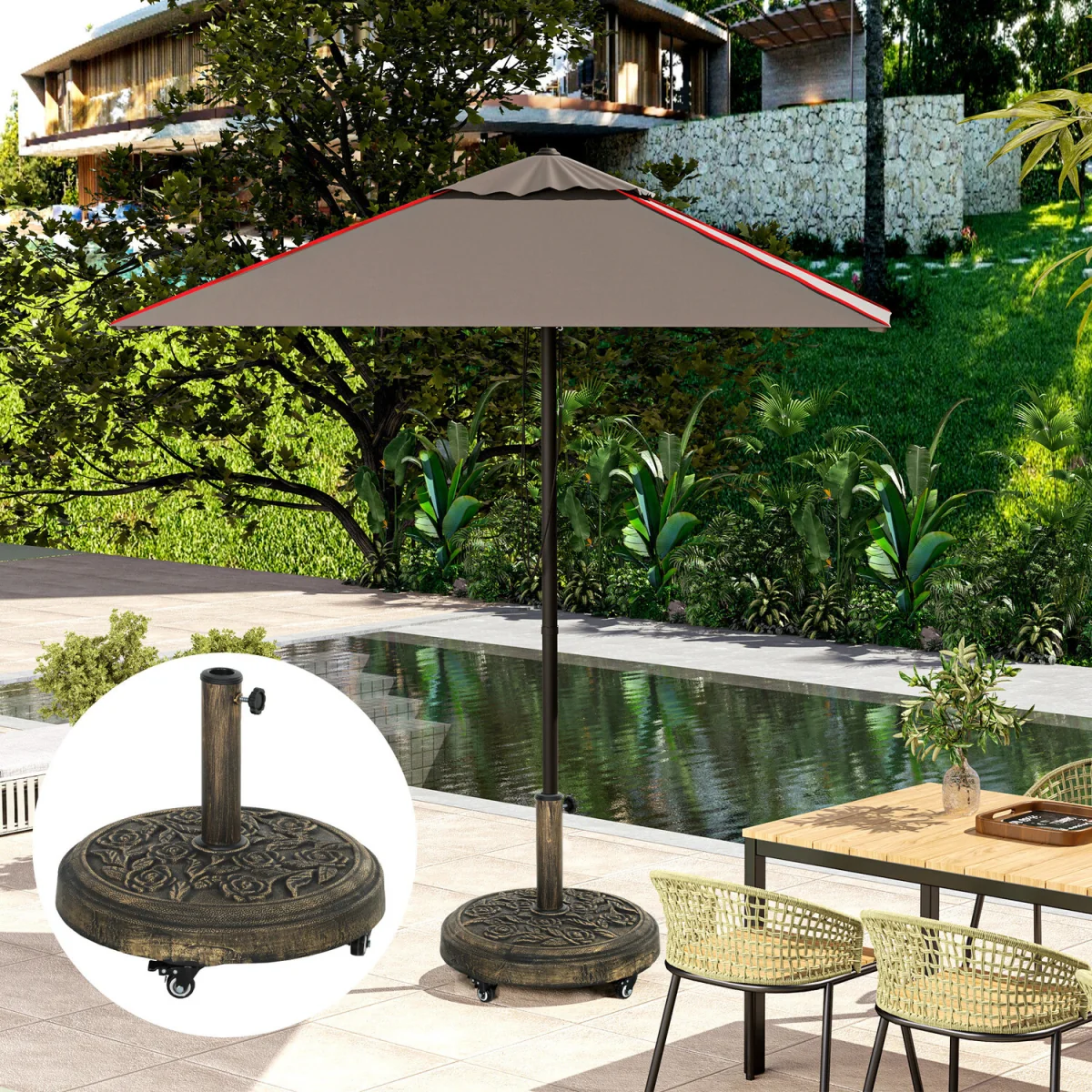 Outsunny Parasol Base Umbrella Base with Wheels 21KG Cast Iron Effect - Bronze Tone – image 7