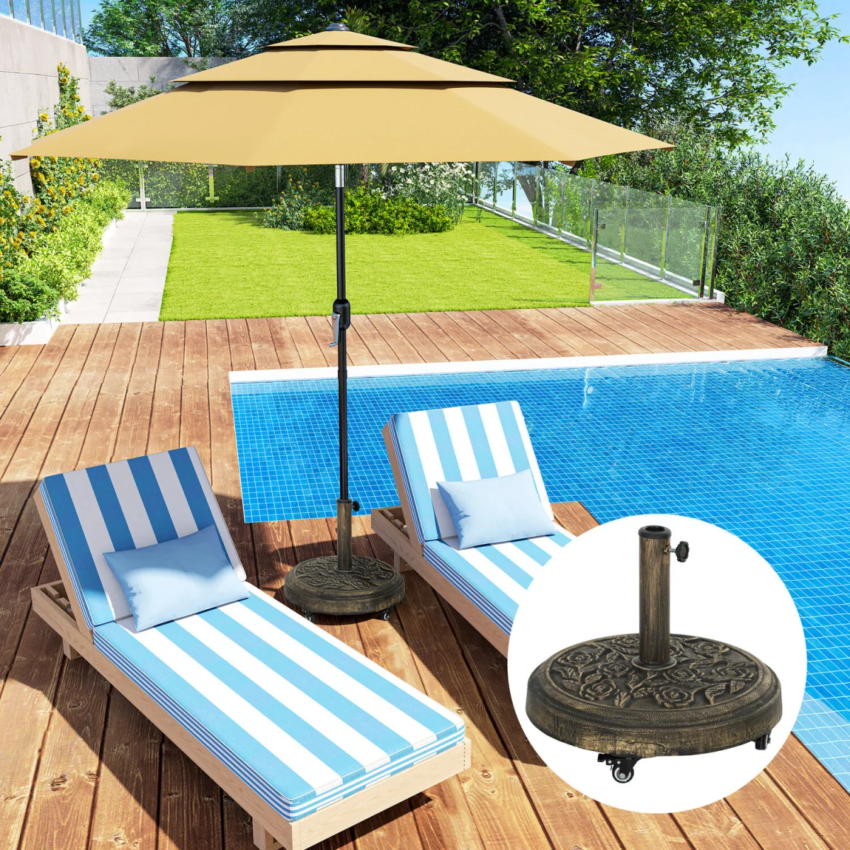 Outsunny Parasol Base Umbrella Base with Wheels 21KG Cast Iron Effect - Bronze Tone – image 8