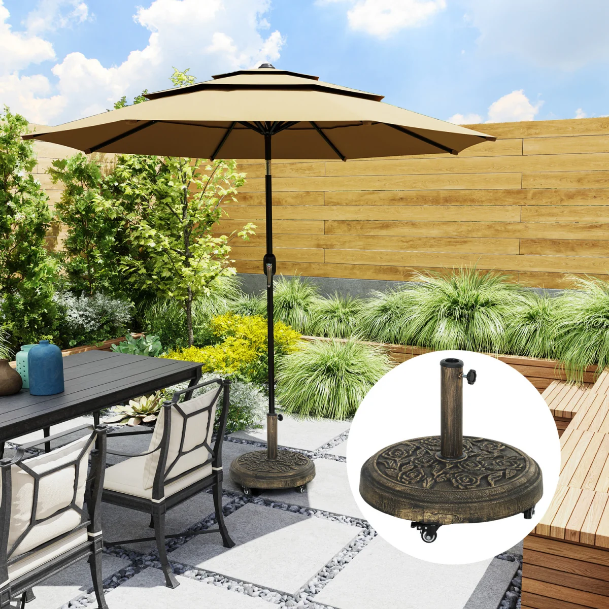 Outsunny Parasol Base Umbrella Base with Wheels 21KG Cast Iron Effect - Bronze Tone – image 1