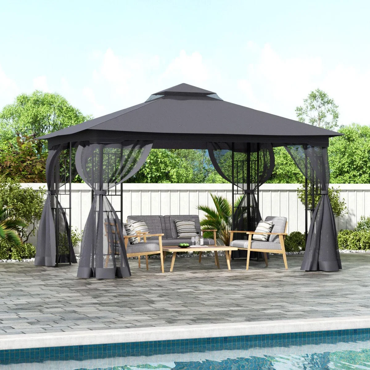 Outdoor Garden Gazebo Shade Canopy - Dark Grey / 395*295*280cm